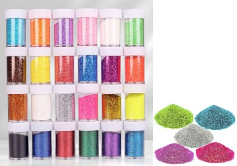 24 Stück Bastel Glitzerstaub Set, 24 Farben Holographische Klobig, DIY Basteln Glitzerstaub, für Epoxidharz, Handwerk Dekoration, Körper Nägel