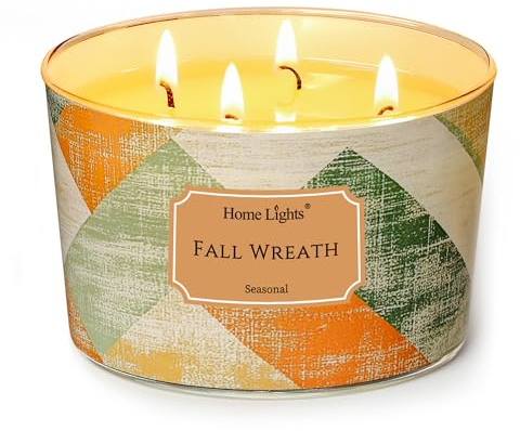 Home Lights Duftkerzen im glas 510g Soja Kerzen 4-Wick Kerzengläser Aromatherapie, Rauchfrei, 50h vollverbrannte Duftkerze Herbstkranz