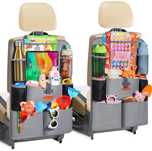 SURDOCA Organizer per seggiolino auto – sedile posteriore migliorato di 4° generazione per tablet fino a 11 pollici, 8 tasche, portaoggetti per giocattoli per bambini, protezione impermeabile per