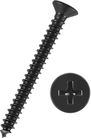 Kozelo 100pcs Phillips Flat Head Wood Screws - [ST3x25mm] Carbon Steel Countersunk Self Tapping Screws for Furniture Assembly, Interior Trim, Outdoor Construction, Black | Flat Head Countersunk Self Tapping Screws for Furniture Assembly, Interior Trim, Outdoor Construction