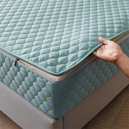 Coprimaterasso con cerniera, spesso, traspirante, per letto matrimoniale, colore ciano, 140 x 200 cm + 25 cm di profondità, impermeabile e ipoallergenico