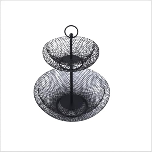 TyochiAki Schwarz Obst Etagere mit 2 Stöckig Platzsparendes Obstschale mit Bambusholzständer Servierschalen für Desserts Gemüse Süßes
