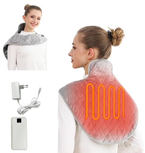 WRQIOO Coussin Chauffant Sans Fil Portatif, Coussin Chauffant Cervicales et Epaule avec 16000mAh Batterie Externe, pour Soulager les Douleurs au Cou et aux Épaules, 3 Niveaux de Température & Arrêt