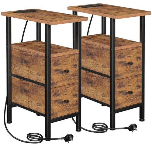 LOAKEKEL Narrow Bedside Table Set of 2, Slim Side Table for Bedroom