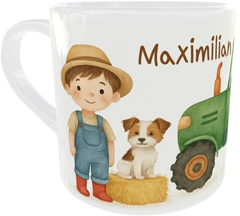 Meine erste Tasse - Personalisierte Kunststofftasse für Kleinkinder - Leicht & Robust, gut für die ersten Trinkversuche Geschenk 1 Geburtstag (Bauernhof)