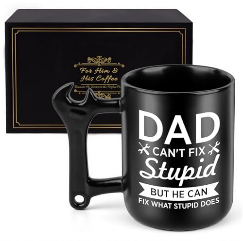 Wzzy Gurden Dad Birthday Gifts from Daughter and Son, Funny Ceramic Coffee Mug with Wrench Spanner Handle, Fathers Day Christmas Day Gift Ideas for Dad Men Stepfather