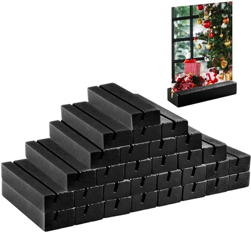 YOUNTHYE 30 Tischkartenhalter aus Holz, schwarz, 8 x 2,5 x 1,5 cm | Kartenhalter, Menükartenhalter und Fotohalter im 30er Set Für Hochzeit, Restaurant, Buffet, Büro und Messestand