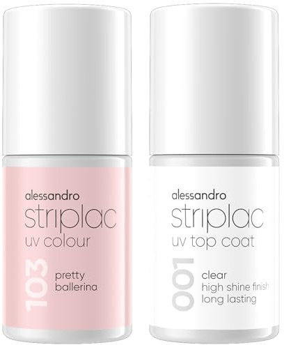 alessandro Striplac UV-Nagellack Pretty Ballerina & Top Coat Bundle - 2x 6,5ml - Deckend & Kratzfest bis zu 15 Tage - Leichtes Auftragen - Schonende Abziehtechnologie - Vegan