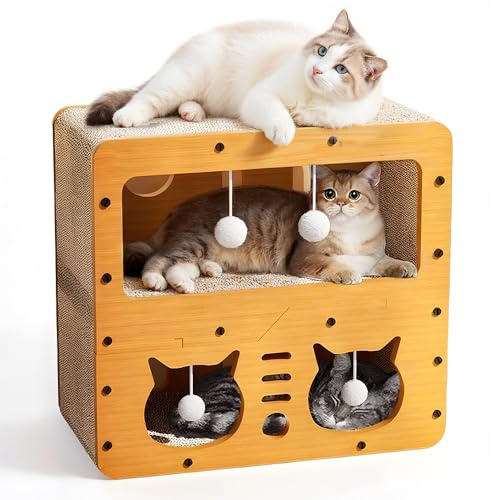 Camas para gatos de interior, casa rascadora de madera para gatos y condominios de cartón, cama de gatito cubierta Bedsure, bonita caja de juegos, cajas pequeñas para gatos, escondite 51
