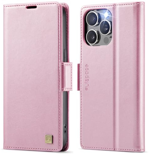 Teeirllim Custodia per iPhone 15 Pro Max, Blocco RFID PU Pelle Portafoglio Flip Case, Carta Fessura, Funzione Supporto, Antiurto Case Cover per iPhone 15 Pro Max, Rosa