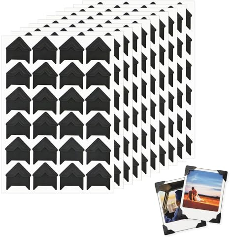 KLINNA 10 Blatt Fotoecken Aufkleber Selbstklebend, 240 Stück Vintage Klebeecken Schwarz Bilder Randaufkleber Foto Klebepads für Scrapbooking DIY Fotoalbum, Kraftpapier Eckaufkleber Sammelalbum Design