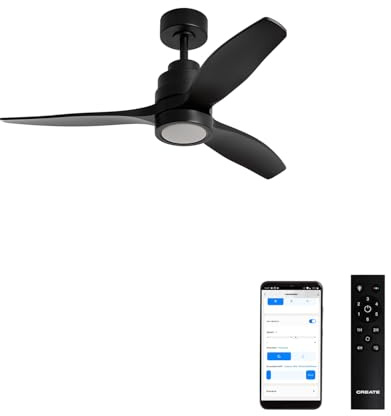 CREATE / WINDSTYLANCE S/Ventilateur de plafond ABS noir lumière avec Wifi et télécommande/Silencieux, Ø112 cm, 6 vitesses, été-hiver, double hauteur