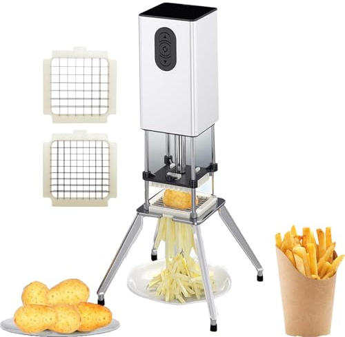 WUDLi Cortadora Eléctrica De Papas Francesas, Cortadora Profesional De Papas para Fritas, Francesas De Acero Inoxidable con Cuchilla De 1/2 Y 3/8 Pulgadas, Cebollas