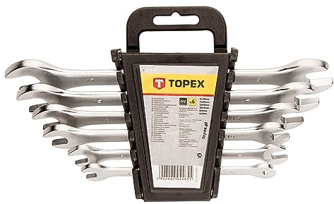TOPEX Doppel-Maulschlüssel-Satz - Doppelmaulschlüssel Satz - Maulschlüssel-Set metrisch - metrisch für die Reparatur in sehr engen Räumen - Chrom-Vanadium-Stahl Silber – 6-17 mm – 6-tlg.