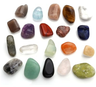 Jovivi Naturstein Set Heilstein Chakra-Set 20x verschieden Edelsteine Trommelsteine Set Formlos Natural Gemstones (Modell 1)
