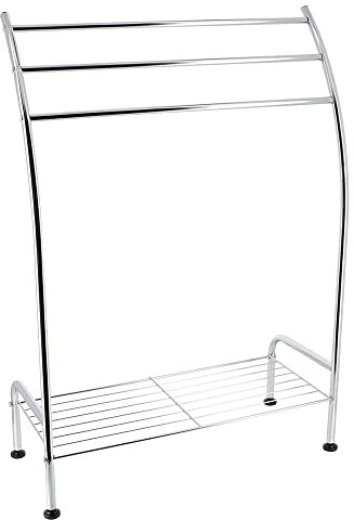 Meuble Porte serviettes sur pied métal finition chromée pour salle de bain, toilettes ou cuisine.