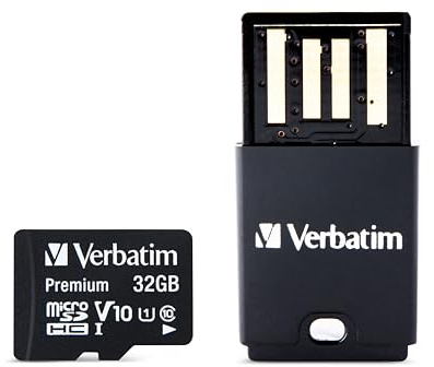Verbatim Tablet U1 Micro SDHC 32 GB Micro SDHC Memory Card with USB Reader – Flash Memory Card (32 GB, Class 10, UHS-I 45MB/s, Black)