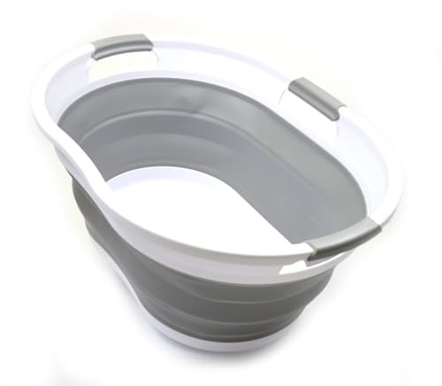 SAMMART Cesta de plástico plegable de 36 L (9.5 galones) con 3 asas, contenedor de almacenamiento y tina de lavado portátil, capacidad de agua 27 L (7.1 galones)