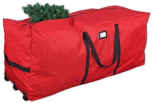 ProPik Christmas Rolling Tree Storage Bag, Fits Up to 9 Ft Tall Disassembled Trees, 28 X 16.5 X 60, Extra Large Heavy Duty Storage Container with Wheels & Handles, 600D Oxford (Red)