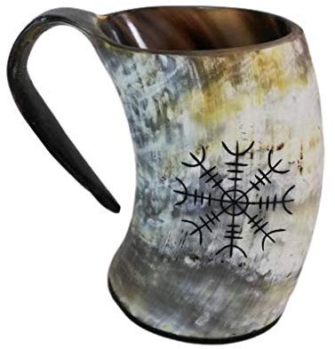 Hornerey B-05-G Hornbecher mit Gravur, Büffelhorn, 500 milliliters, 1 Stück (1er Pack), Weiß