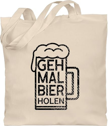Baumwolltasche - Herren & Männer Geschenke - Geh mal Bier holen - schwarz - Vintage - Unisize - Naturweiß - geschenk für biertrinker tasche alkohol männertag gmbh bag sauf tragetasche alki