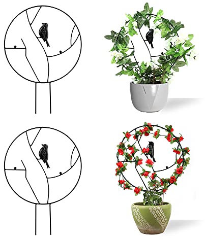 XMRSOY 2 Pack 12Inch Trellis for Small Climbing Plants, Metal Bird Plant Supports for Potted Plants Indoor,Circle Trellis for Vines Hoya Vegetables Flowers Rose Jasmine Clematis Ivy (12INCH)