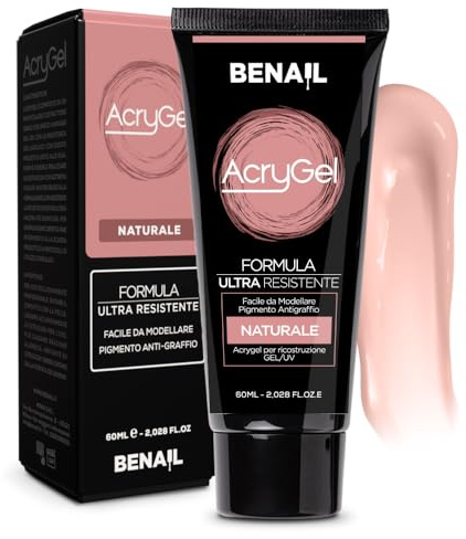 Benail | Acrigel per unghie 60ml. Ricostruzione Unghie, gel unghie, Polygel Acrigel con Dual Form, Gel Ricostruzione Unghie e antigraffio, antigiallo, HEMA Free TPO Free fino a 5 settimane (Naturale)