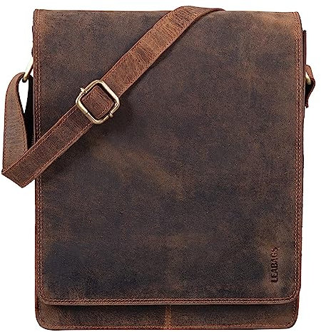 LEABAGS London Bandolera de Piel – Bolso Messenger Vintage Unisex – Bolso Pequeño de Cuero Auténtico de Estilo Casual y Elegante – Crossbody para el Uso Diario