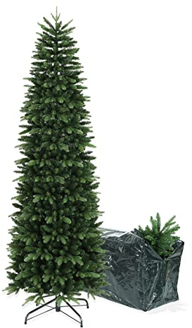 BOP Albero Di Natale Slim Enea 210 Cm, In PVC e PE Real Touch, Con Custodia Omaggio, Apertura a Ombrello, Fogliame Folto e Realistico in PVC e Polietilene, Design Snello e Slanciato, Alto e Stretto
