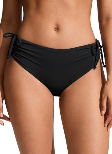 CRZ YOGA Mid Waisted Ruched Bikini Bottoms | Mid Cut Leg, Medium Bum Coverage, Adjustable Side Tie, Swim, Bathing Suit Briefs for Women