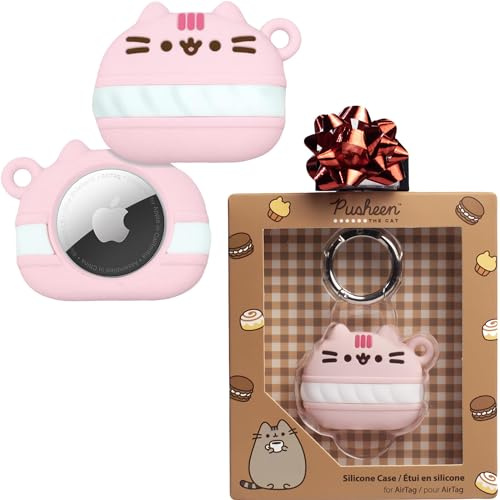 iFace Custodia protettiva in silicone Pusheen Café per Apple AirTags [custodia carina] [moschettone portachiavi con clip inclusa] - Macaron