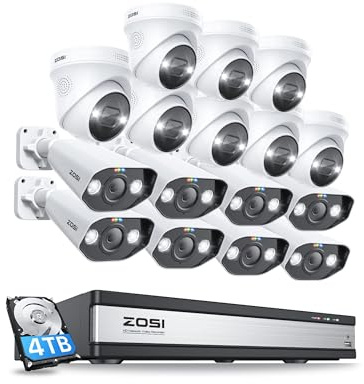 ZOSI 16CH 4K PoE Überwachungskamera Set Aussen, 16CH NVR 4TB Festplatte mit 16X 8MP UHD Bullet & Dome IP Kamera Videoüberwachung System, Farb Nachtsicht, Personenerkennung, 2-Wege Audio