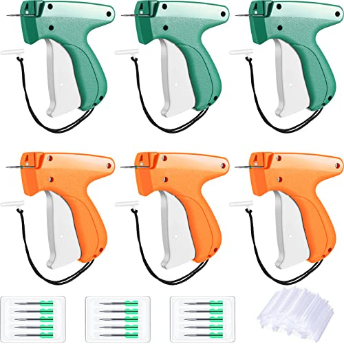 6-pack taggpistoler för kläder, detaljhandel, prislapp, fästpistol, kläder, etikett, etikett, applikator för butik, lager, sändning, garage (orange, grön)