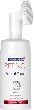 Novaclear Detergente viso in schiuma al retinolo – Detergente viso anti-età con retinolo, estratto di arnica e liquirizia – Spazzola in silicone per pulizia profonda, esfoliazione e microcircolazione
