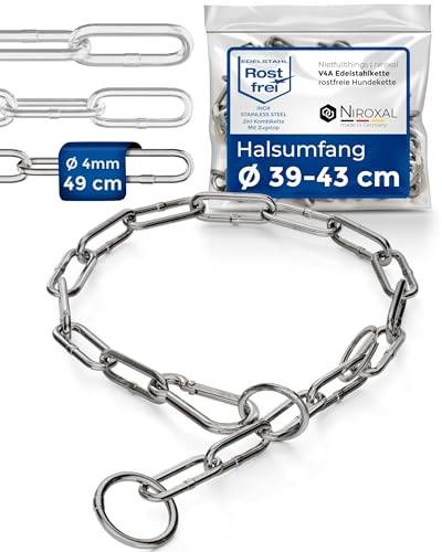 Dog Training Chain Collar with Pull Stop Stainless Steel Long Link – Neck Size up to 42 cm – Chain Length 49 cm – 4 mm – Limited Slip Training Collar – NietFullThings