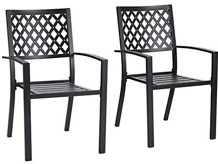 PHIVILLA 2er Set Gartenstühle Wetterfest Terrassenstühle Metall Balkonstuhl Stapelstühle mit Armlehnen für Garten und Außenbereich, Schwarz Stil 2