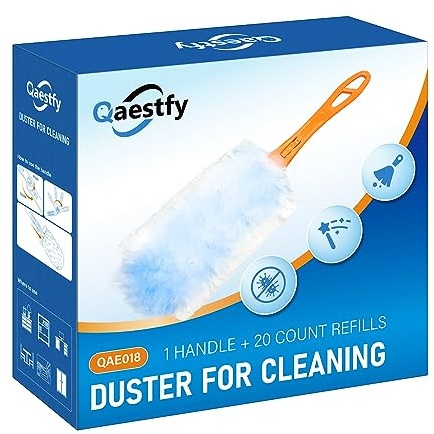 Qaestfy Staubwedel Staubmagnet (Handgriff + 20 Tücher) Doppelseitiges 360 Staubwischer Mikrofaser ideal gegen Staub Handstaubtuch 14'' Drehbar Handgriff für Mehrflächig