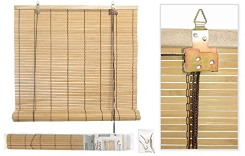 Mugar- Estor de Bambú en Color Marrón Claro- Persiana Enrollable de Bambú en Color Natural para Interior y Exterior- Instalación Fácil (80 x 160 cm -69161)