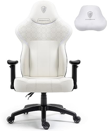 Dowinx Gaming Stuhl mit PU Leder, Schneidersitz Gaming Stuhl für schwere Personen, ergonomischer neigbarer Gamer Computersessel, großer und großer Büro PC Stuhl mit hoher Rückenlehne (Weiß)