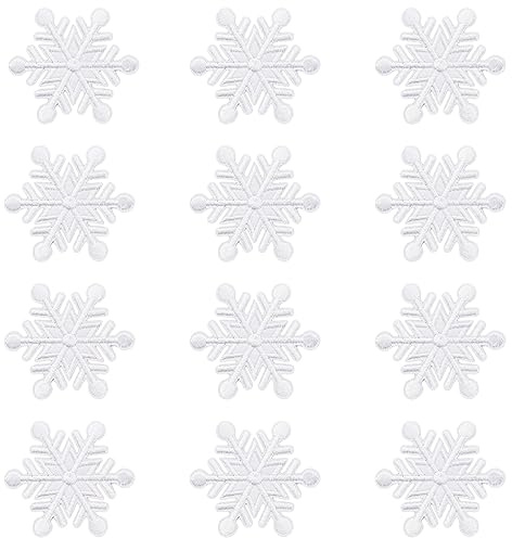 JKJF 12 st snöflinga broderi lappar snö strykjärn på lappar vinter sy på applikation bricka för kläder ryggsäck skor jacka jeans hatt klänning - vit