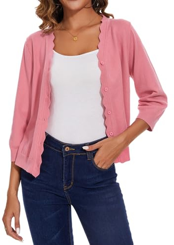 MINTLIMIT Damen Strickjacke Kurz Cardigan V-Ausschnitt Sweater 3/4 Ärmel Strickmantel Knit Bolero mit Knopf