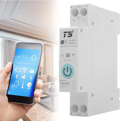 Leikurvo Interruptor de protección de línea inteligente WiFi, 1P DIN para el hogar, Smart Life WIFI 1P para Smart Home, mando a distancia inalámbrico (con medición de 1 ~ 63 A)