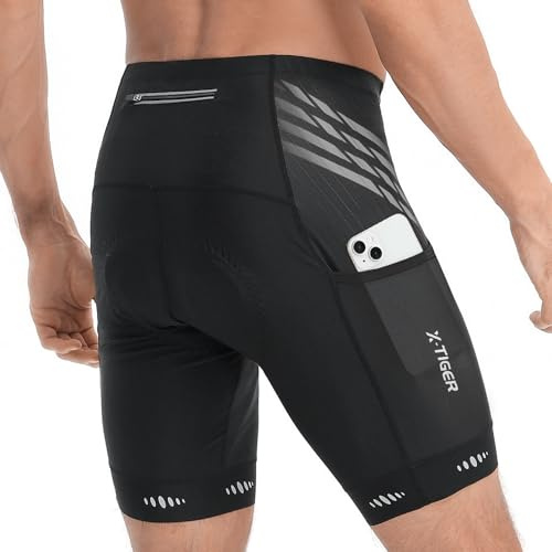 X-TIGER Short Cycliste Homme avec 3 Poches Short VTT Cyclisme Shorts Velo avec Sweat Absorbent Volatility Fast Drying Padded 5D Gel