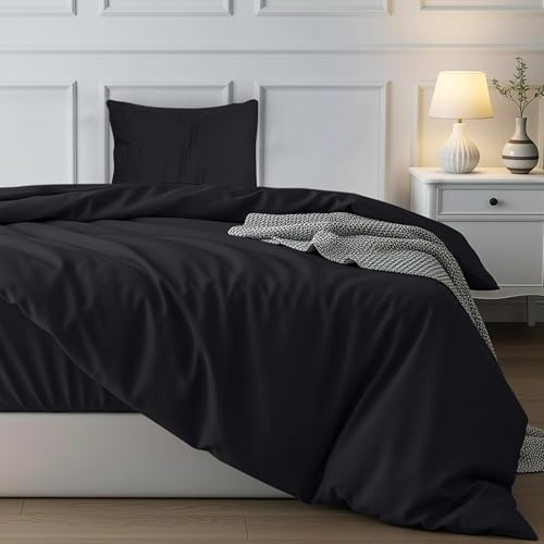 Utopia Bedding Funda Nórdica Cama 90 - Juego de Funda Nórdica de Microfibra Poliéster 135x200 cm y 1 Funda de Almohada con Dobladillo Plisado 80x80 cm (Negro)