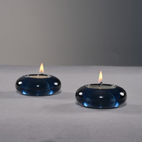 ICNBUYS Handgefertigter dekorativer Kieselstein-Teelichthalter, 2er-Set, handgefertigt, Heimdekoration, Akzent zur Beruhigung der erdigen Ästhetik, Schwarz/Blau, Durchmesser 7,6 cm, Harz