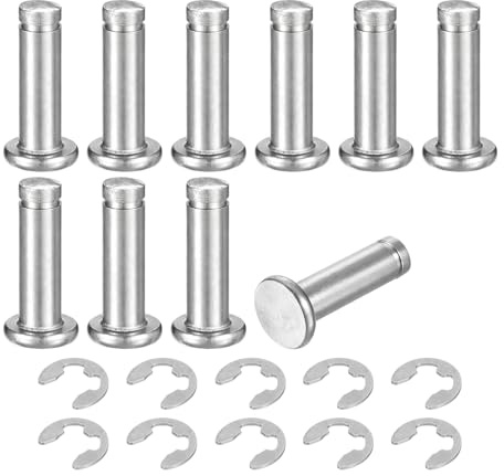 sourcing map 10Set M6x20mm 304 Stainless Steel Cylindrical Shaft Snap Ring Locating Pin, Flat Head Grooved Hinge Cylinder Position Pin with E Clip Retaining Ring, Silver