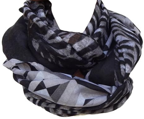 GIL-DESIGN XXL LOOP SCHAL SCHLAUCHSCHAL RUNDSCHAL HALSTUCH TÜCHER AUSWAHL HERBST WINTER 2023-2024 (Muster Grau Schwarz) (Leopard Muster Schwarz Grau)