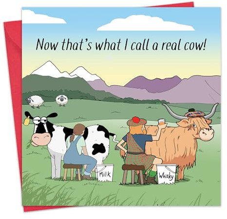 Twizler Lustige Karte mit schottischem Hochlandkuh - Happy Birthday Karte für Männer oder Frauen - Blanko-Karte innen - Schottland-Geburtstagskarte für Sie oder Ihn - Geburtstagskarte für Vater,