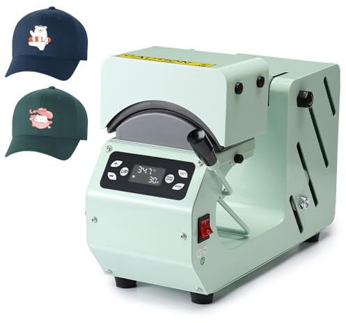 OFFNOVA Hat Heat Press Machine for Caps with 2 Interchangeable Platens, Temp & Time Control with Auto Countdown, Efficient Heat Transfer for HTV Iron On and Sublimation Projects (Auto-Green)