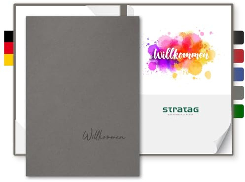 Willkommensmappe A4 Naturkarton - BL-exclusivdruck® BL-plus - mit Prägung 'Willkommen' - hochwertige Übergabemappen aus 350g/m² Pappe - Begrüßungsmappe für Mitarbeiter oder Gäste (Steingrau, 8 Stück)